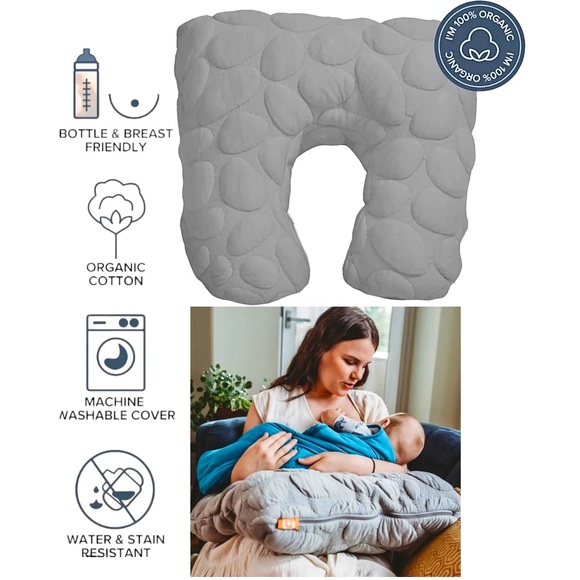 NOOK SLEEP SYSTEMS™️ | Pebbled ‘Niche’ Organic Nursing Pillow in Fog - Picture 1 of 14